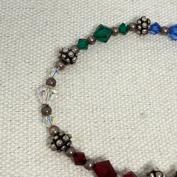 Sterling Silver Rainbow Crystal Cross Toggle Bracelet Religious Christian Marked - Picture 4 of 8